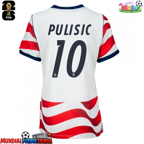 Camiseta Estados Unidos Christian Pulisic #10 Primera Equipación Replica Mundial 2026 para mujer mangas cortas